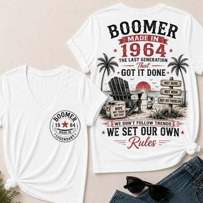 Custom Year Boomer – Made in 1964. We Set Our Own Rules. V-Neck Tee