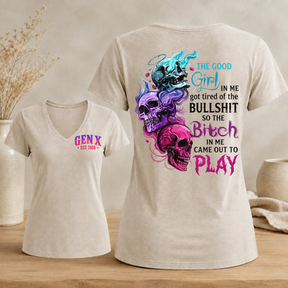 Good Girl Gone Bad – Custom EST. Year Gen X Women's V-Neck Tee