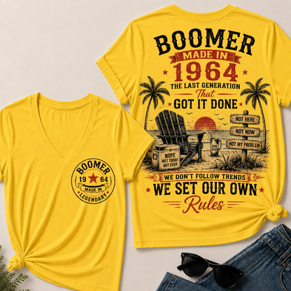 Custom Year Boomer – Made in 1964. We Set Our Own Rules. V-Neck Tee