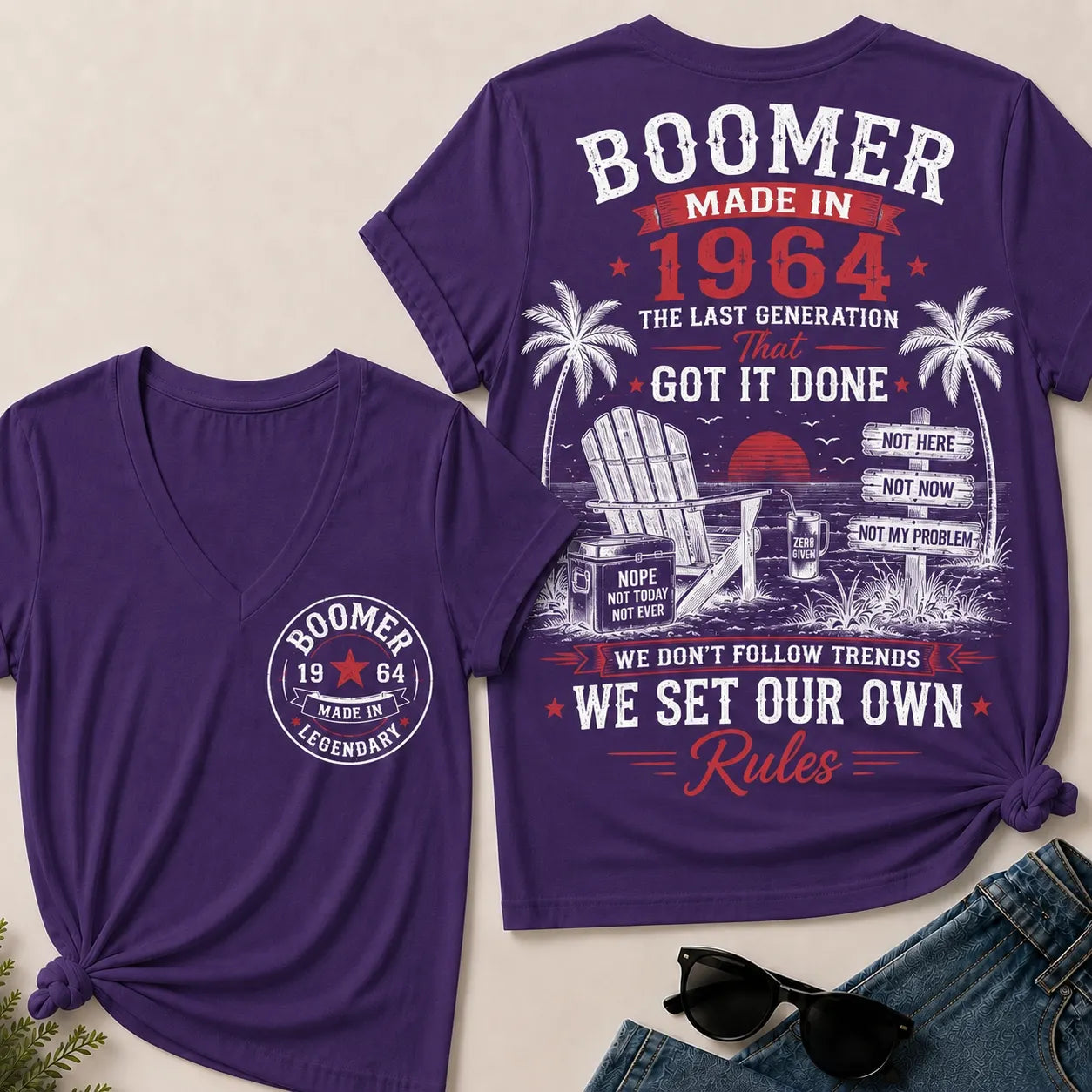 Custom Year Boomer – Made in 1964. We Set Our Own Rules. V-Neck Tee