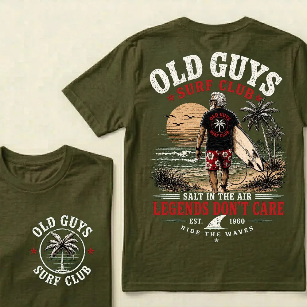 🌴Custom EST.Year Vintage Beach Old Guys Surf Club Casual Graphic T-Shirt