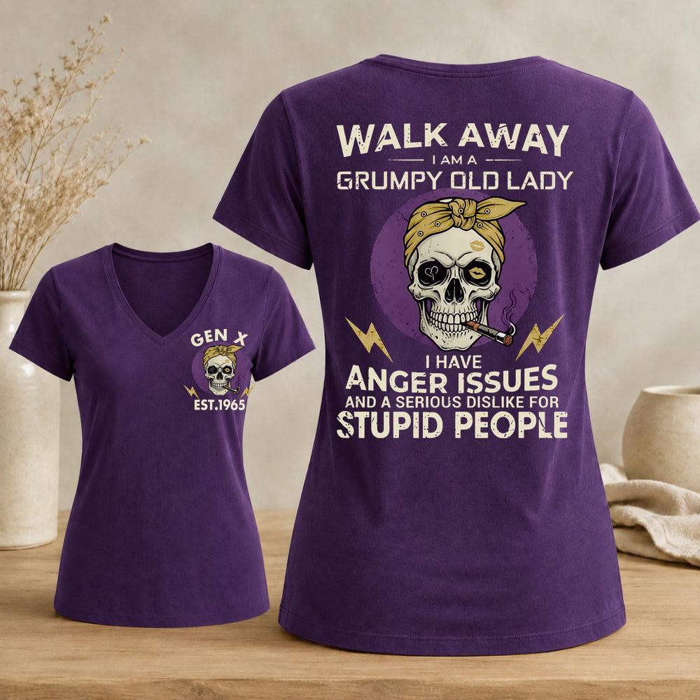 GEN X Custom Year Grumpy Old Lady Graphic Tee Woman's V-neck