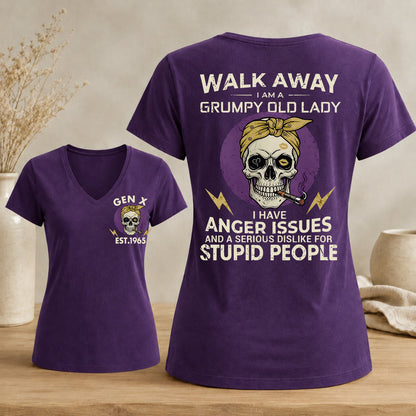 GEN X Custom Year Grumpy Old Lady Graphic Tee Woman's V-neck