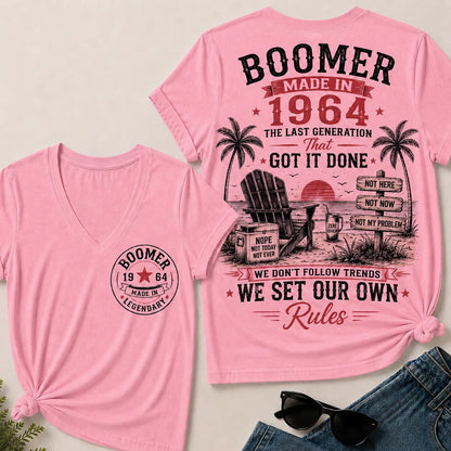 Custom Year Boomer – Made in 1964. We Set Our Own Rules. V-Neck Tee