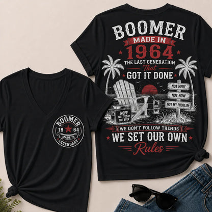 Custom Year Boomer – Made in 1964. We Set Our Own Rules. V-Neck Tee