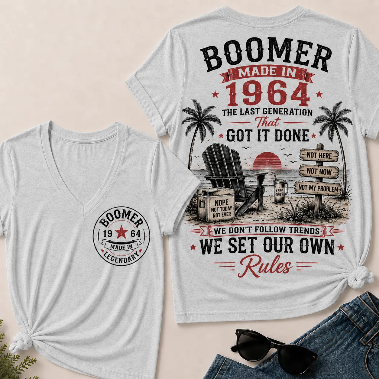 Custom Year Boomer – Made in 1964. We Set Our Own Rules. V-Neck Tee