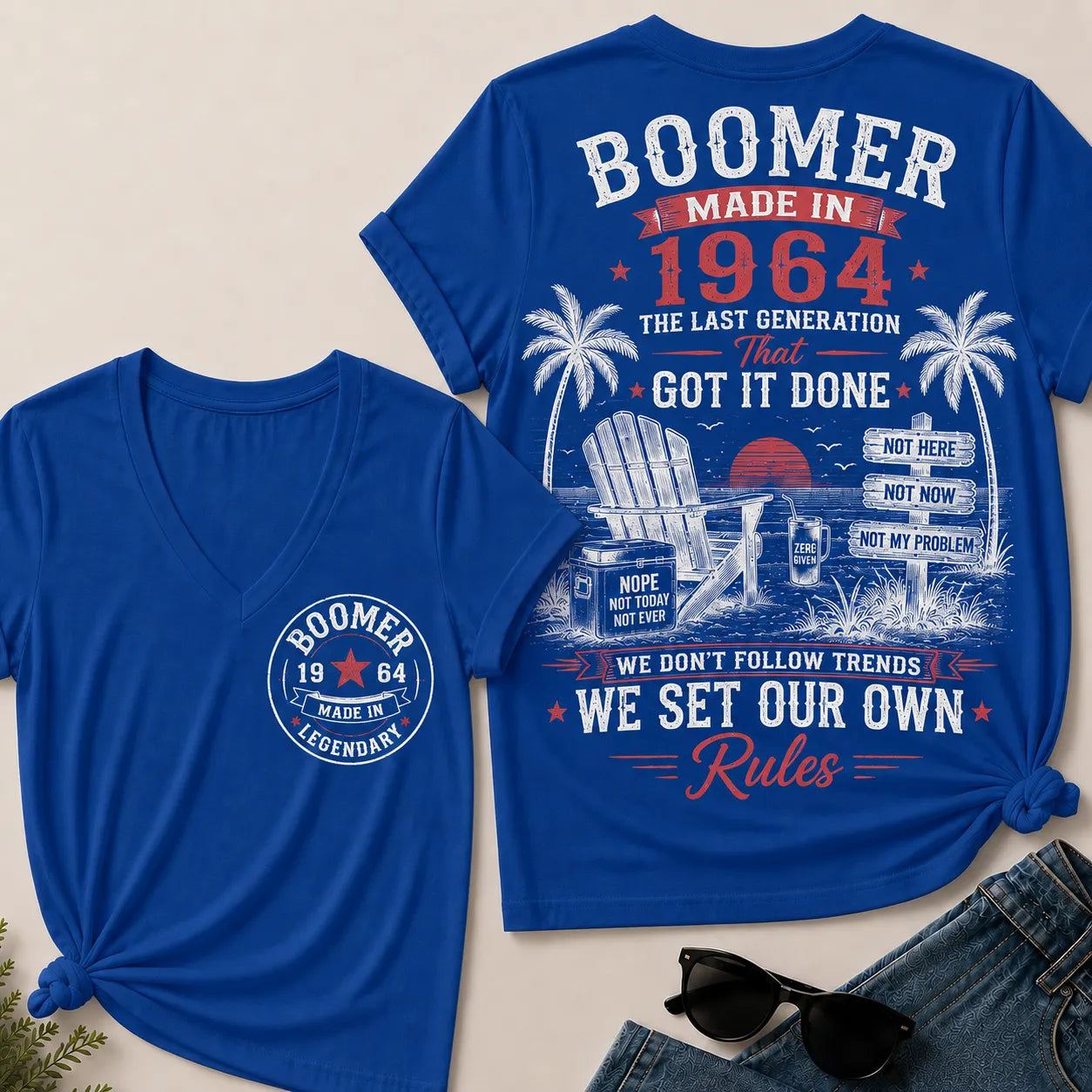 Custom Year Boomer – Made in 1964. We Set Our Own Rules. V-Neck Tee