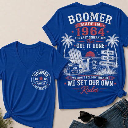Custom Year Boomer – Made in 1964. We Set Our Own Rules. V-Neck Tee
