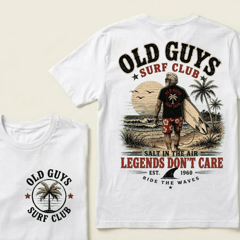 🌴Custom EST.Year Vintage Beach Old Guys Surf Club Casual Graphic T-Shirt
