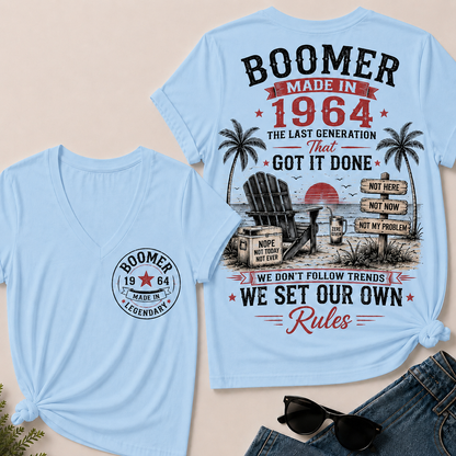 Custom Year Boomer – Made in 1964. We Set Our Own Rules. V-Neck Tee