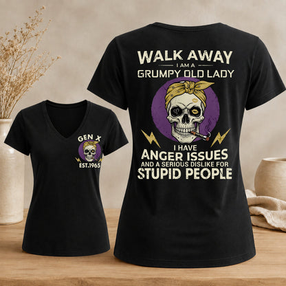 GEN X Custom Year Grumpy Old Lady Graphic Tee Woman's V-neck