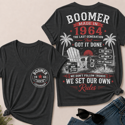 Custom Year Boomer – Made in 1964. We Set Our Own Rules. V-Neck Tee