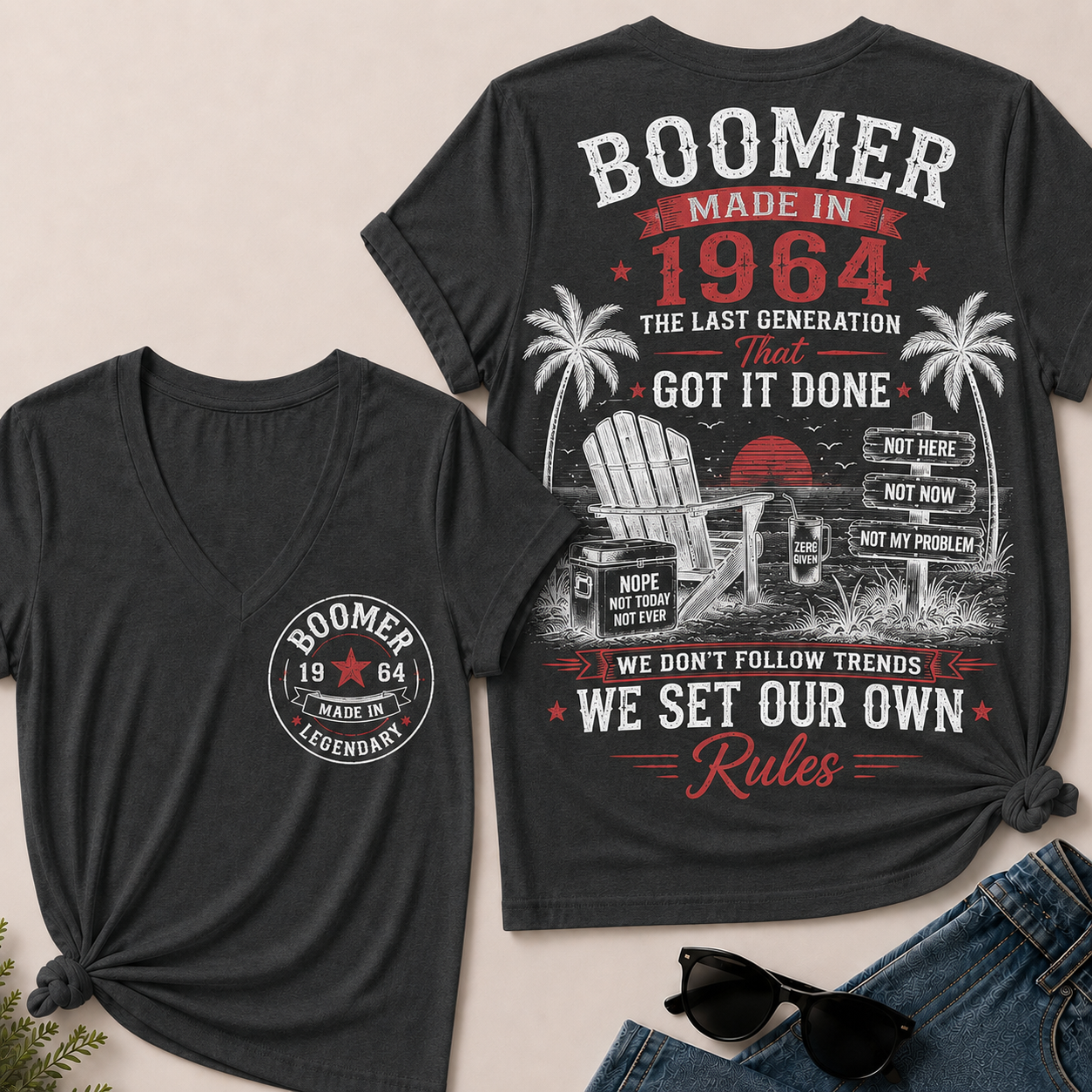 Custom Year Boomer – Made in 1964. We Set Our Own Rules. V-Neck Tee