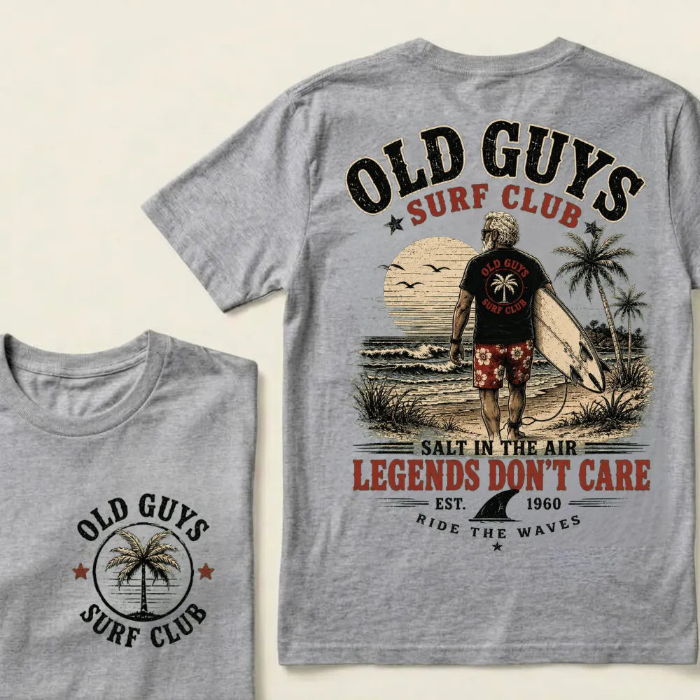 🌴Custom EST.Year Vintage Beach Old Guys Surf Club Casual Graphic T-Shirt